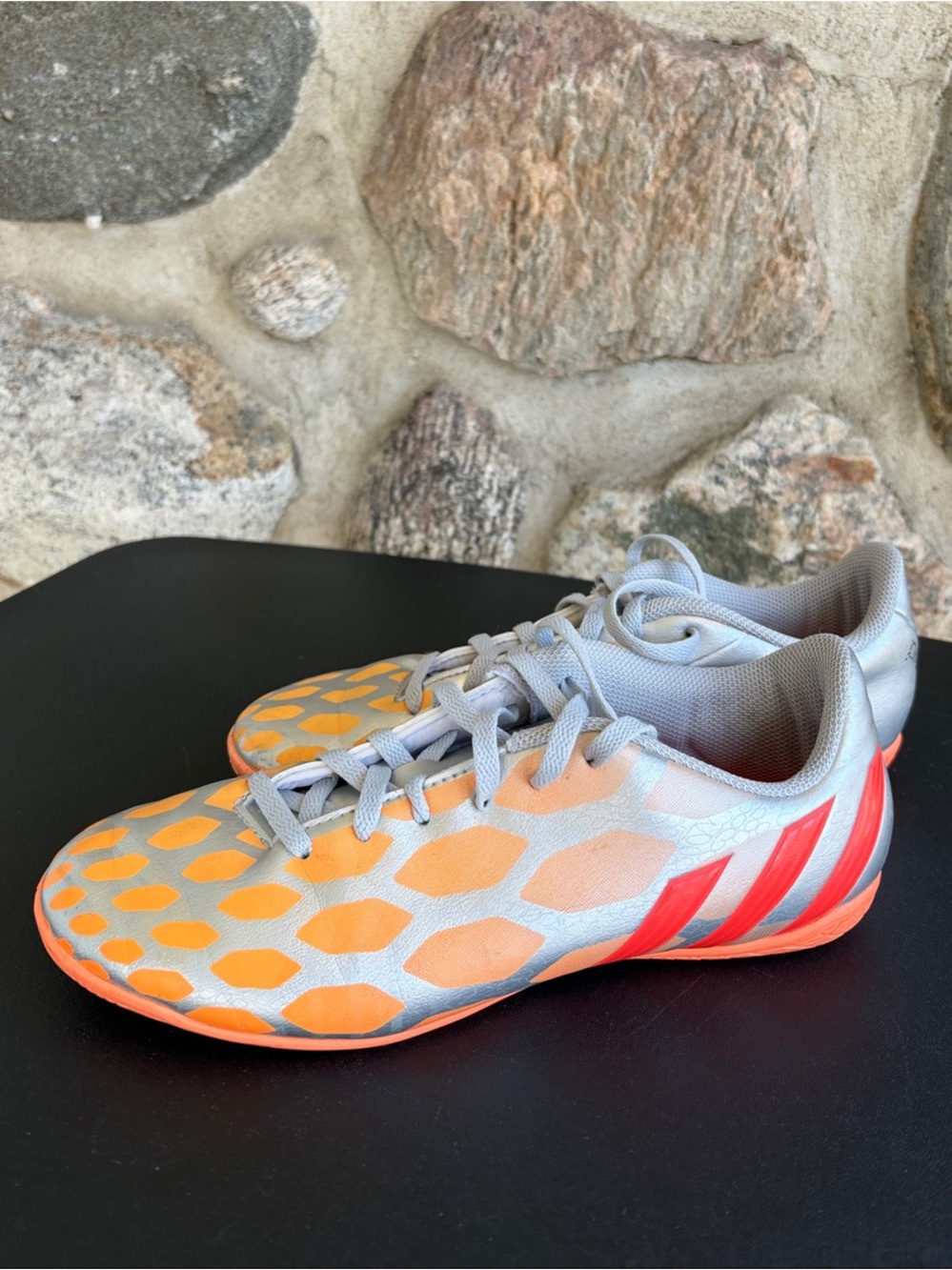 adidas Women’s Silver Athletic Shoes with Orange Accents